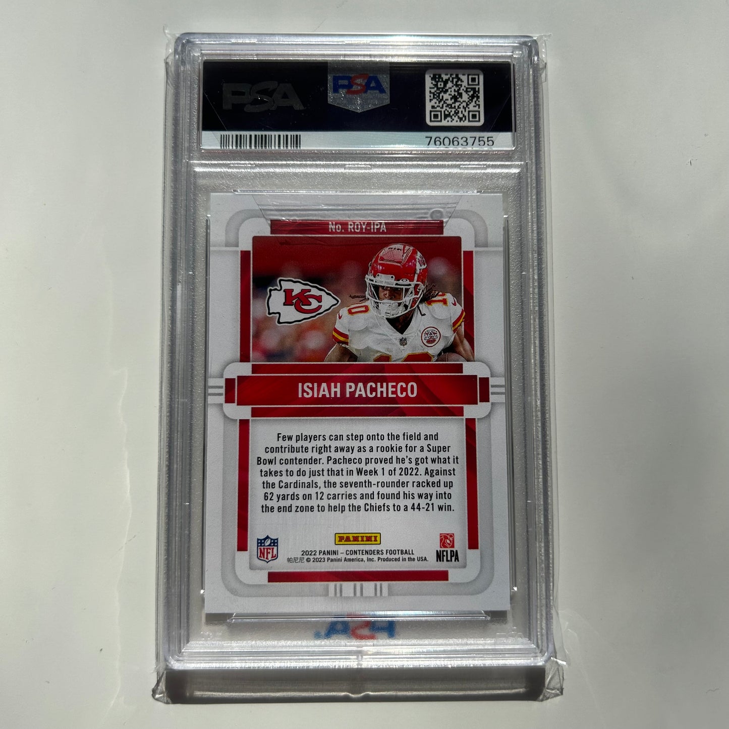 ISIAH PACHECO 2022 CONTENDERS FOOTBALL ROOKIE OF THE YEAR EMERALD PSA 10