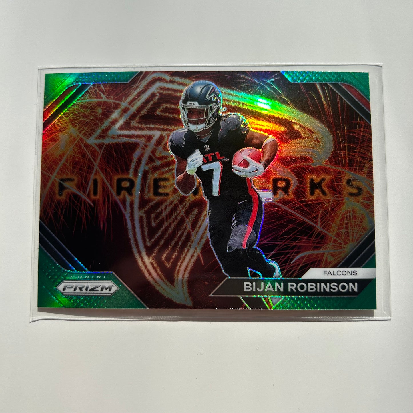 BIJAN ROBINSON 2023 PANINI PRIZM ROOKIE FIREWORKS GREEN RC