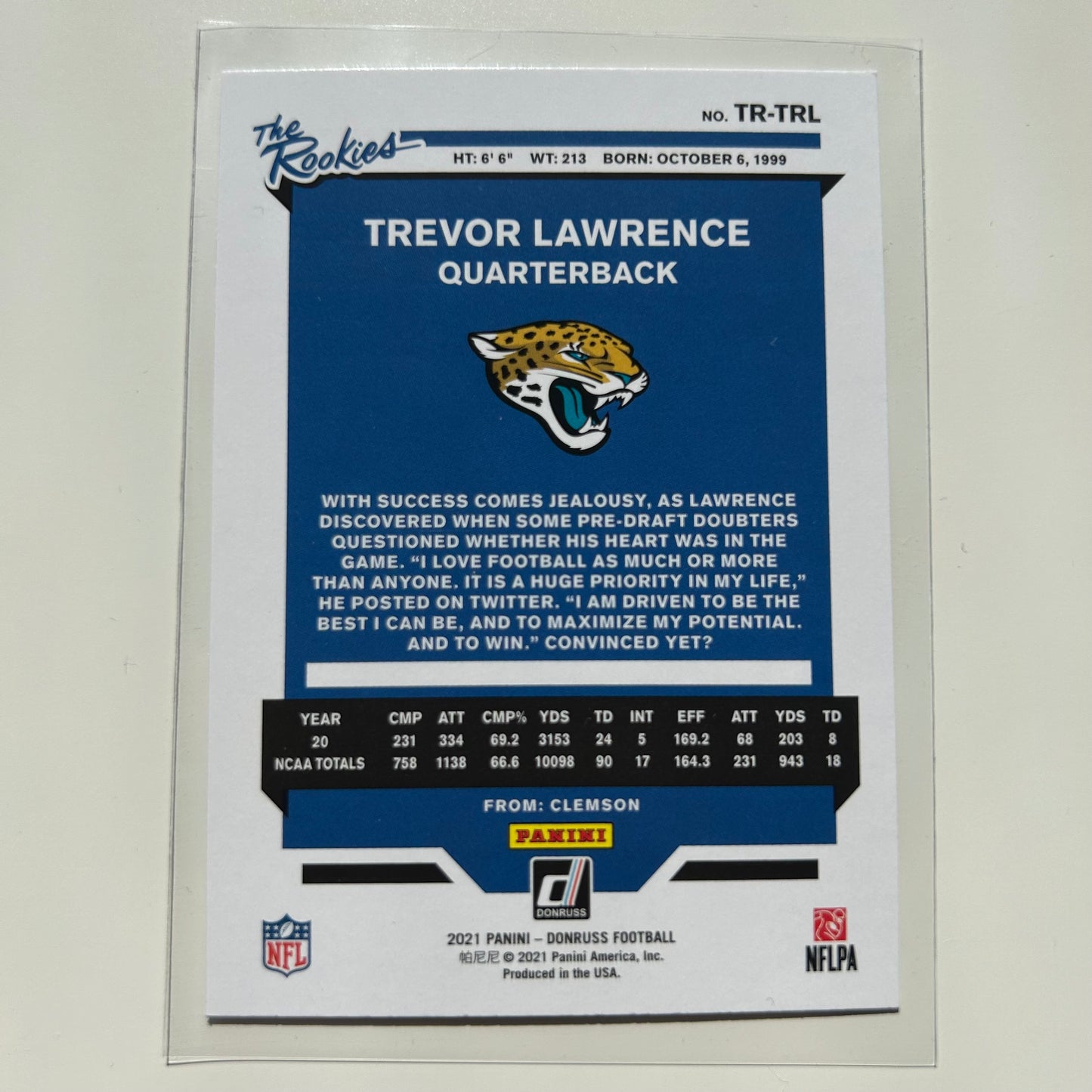 2021 Panini Donruss The Rookies #TR-TRL Trevor Lawrence Rookie RC