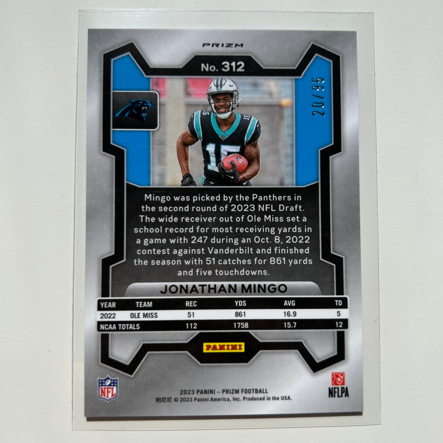 2023 Prizm NFL Jonathan Mingo RC No Huddle Blue 20/95