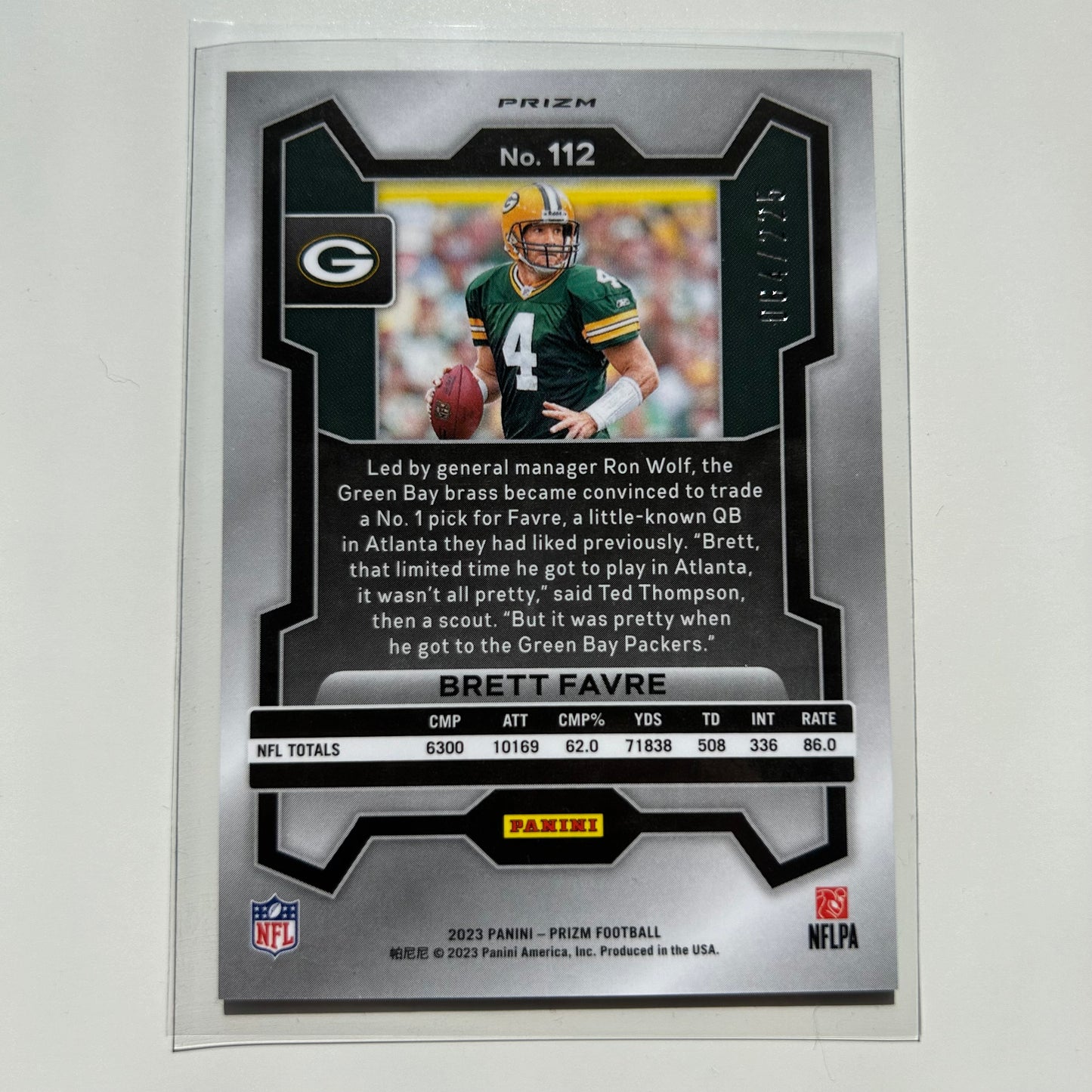 Brett Favre-2023 Panini Prizm - Purple Ice #112 064/225  Green Bay Packers
